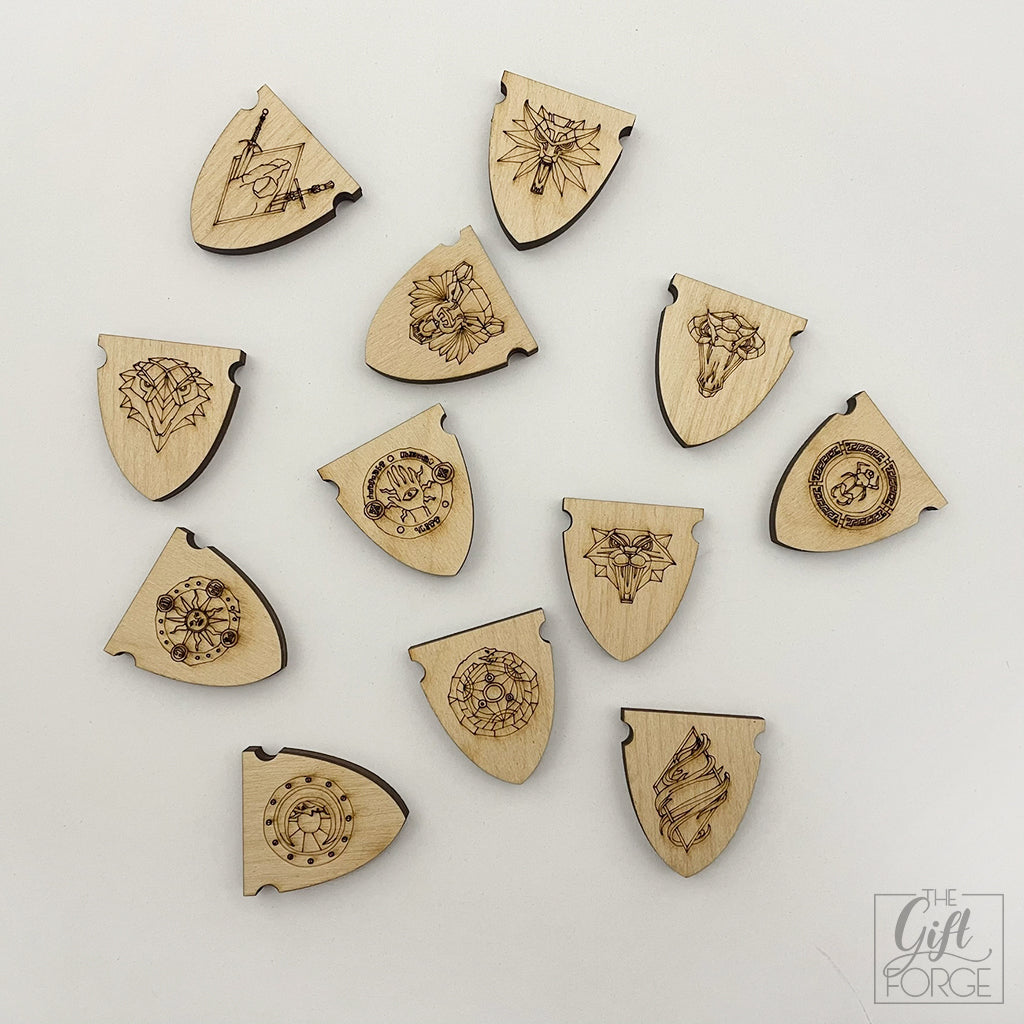 The Witcher: Old World shield set for fortress dice tower-tray