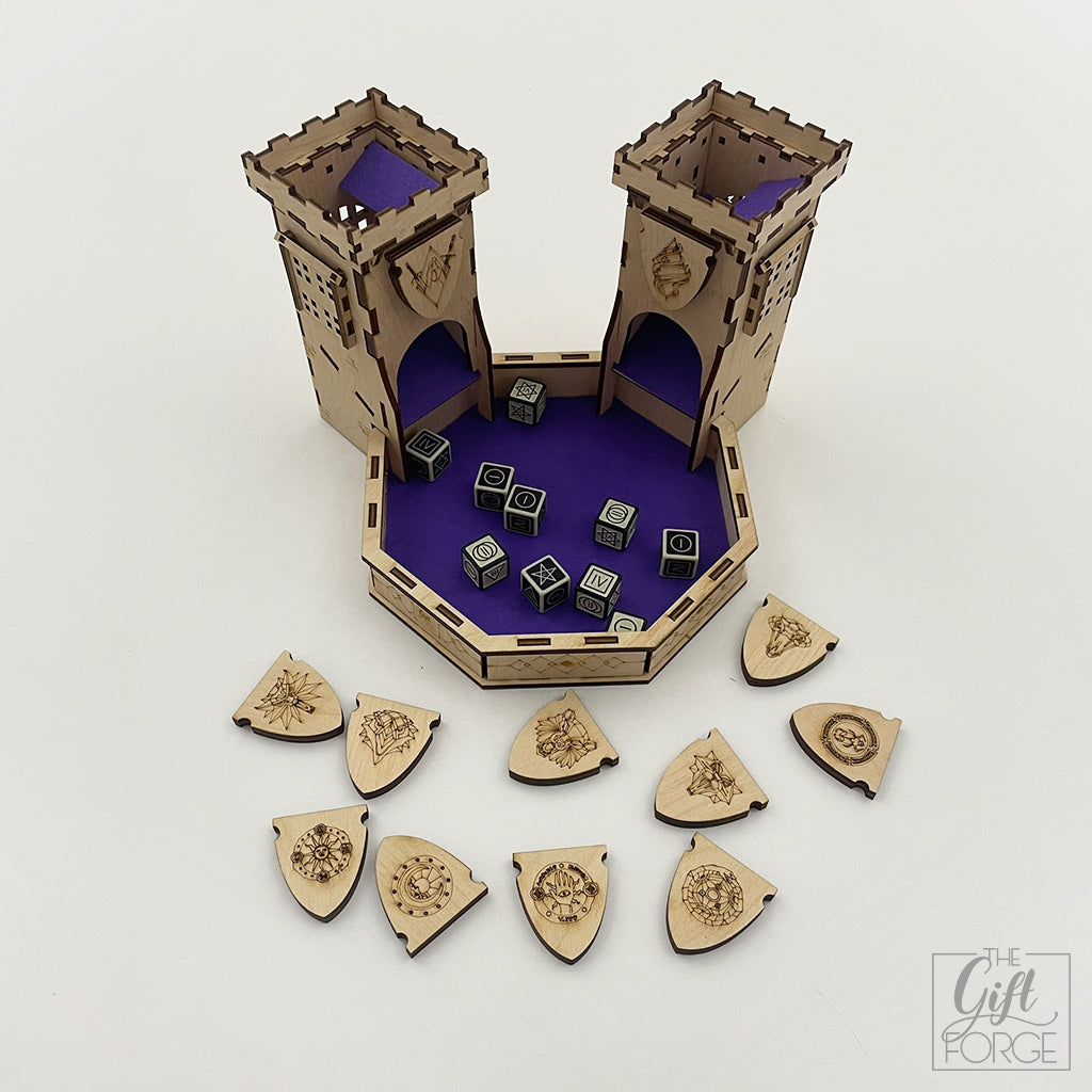 The Witcher: Old World shield set for fortress dice tower-tray