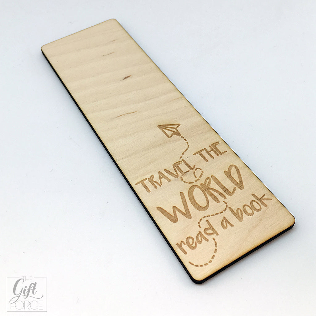 "Travel the world, read a book" bookmark